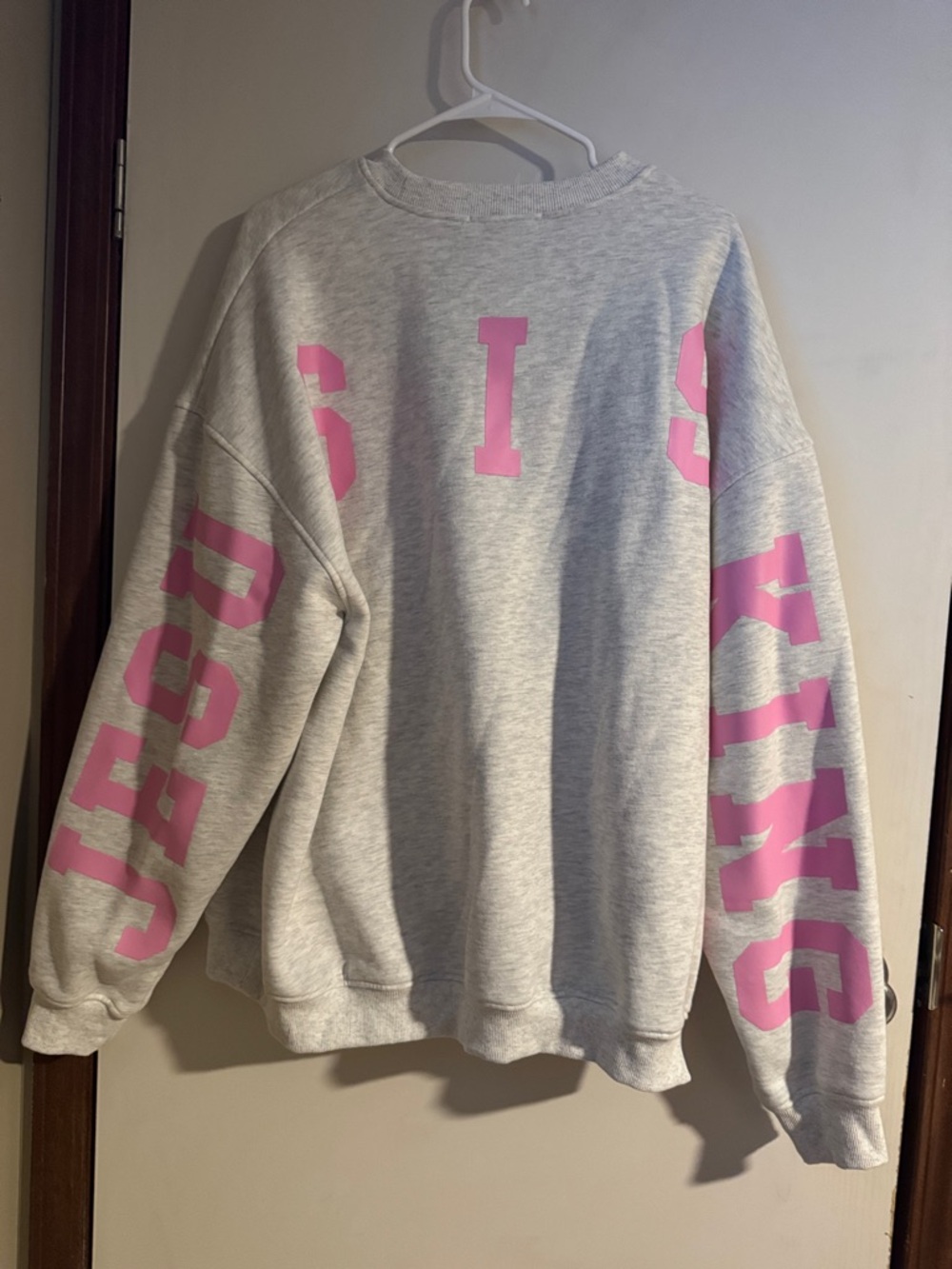 Altar'd State Heather Gray Sweatshirt with Pink Lettering "Jesus is King"